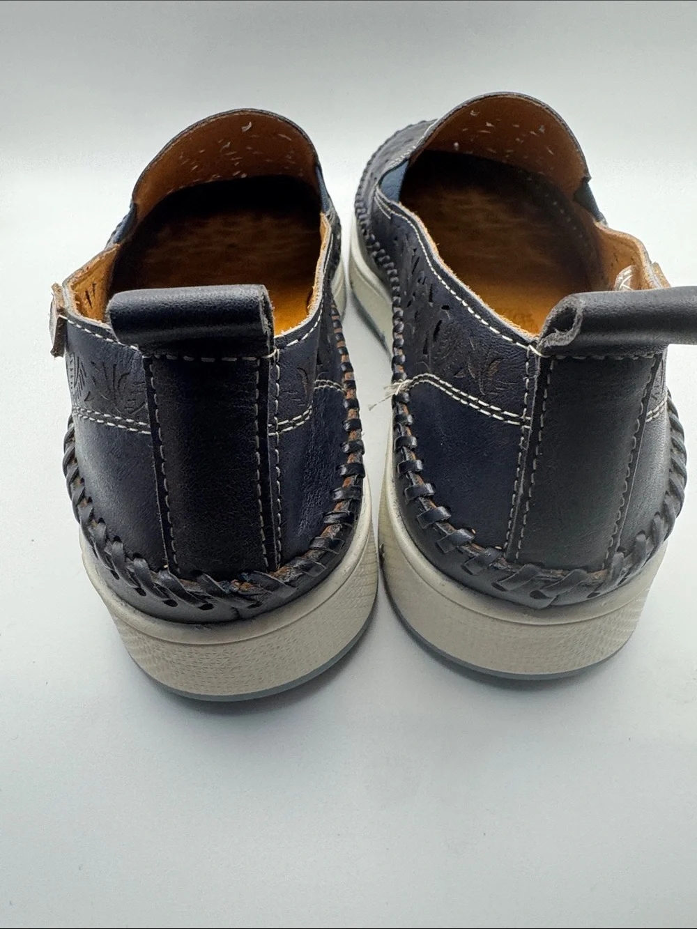 Pikolinos Navy Laser Cut Leather Slip On Loafers Shoes EU 38 US 7.5